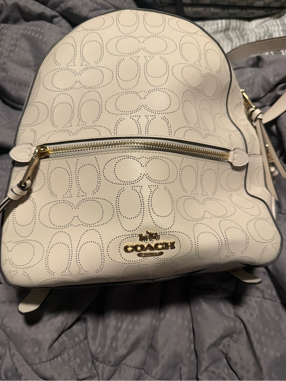 Coach Perforated Signature Leather Backpack in Cream